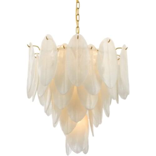 Art Deco Plate Gold Metal Led Pendant Lights Glass Leaves Lustre Luminaria Hanging Lamp Led Indoor Lighting Fixtures Lamparas