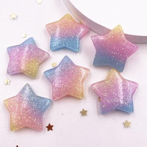 Glitter Kawaii Resin Colorful Star Flatback Cabochon Stone Buttons 10PCS Scrapbook DIY Decor Home Accessories Crafts F975