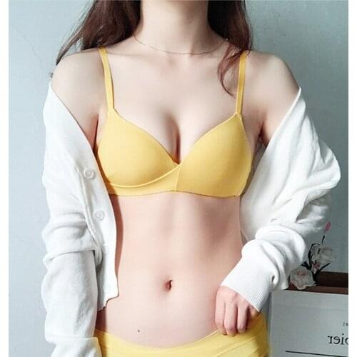 Sexy seamless gather push up intimate tops girls thin wire free adjustable triangle bra small breast brassiere section received