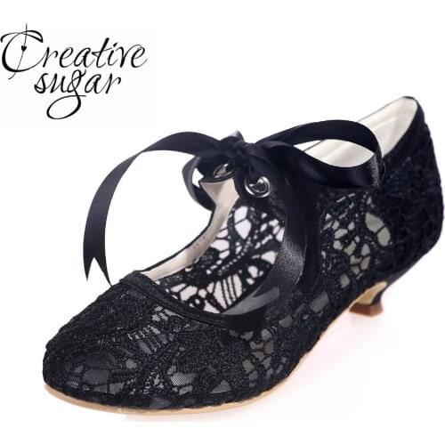 Creativesugar see through lace mary jane vintage style kitten heel bridal wedding party prom black white ivory pink shoes heels