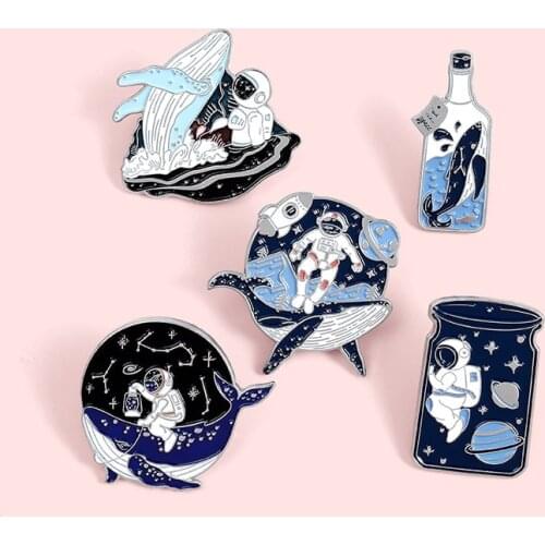 Astronaut Universe Enamel Pins Summer Drinks Planets Baby Spaceman Badges Space Gift For Kids and Friends Jewelry Brooch Pins