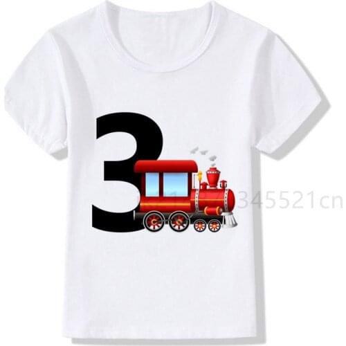 Boys/Girls Cool Train Birthday Numbers T-Shirt Children Boys Happy Birthday T Shirt White T-Shirt Baby Girls Top