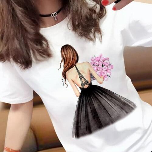 Pretty Lady Images Printed T Shirts Women Sleeve Printed Short-Sleeve Tees Ulzzang Harajuku Women Fashion Top Tees Female