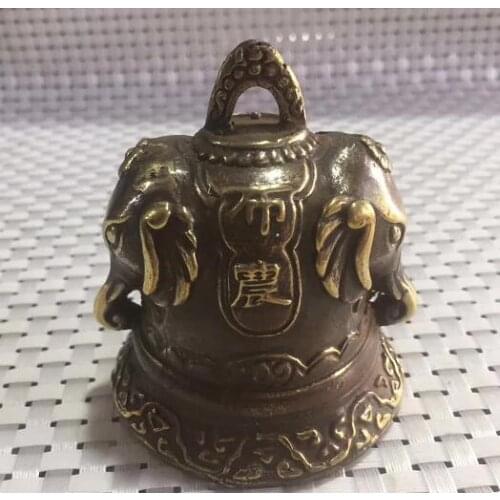 Collection Chinese Pure Copper Carving Elephant Ears Copper Bell Auspicious Household Decoration Fengshui Decoration