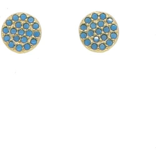Round dots disco disk charm trendy classic girl stud paved blue turquoises stone 925 sterling silver vermeil geometric earring