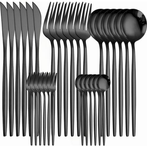 Home Cutlery Set Black Tableware Stainless Steel Dinnerware Set Spoon Fork Knife Dinner Set Tableware 30pcs Kitchen Cutlery