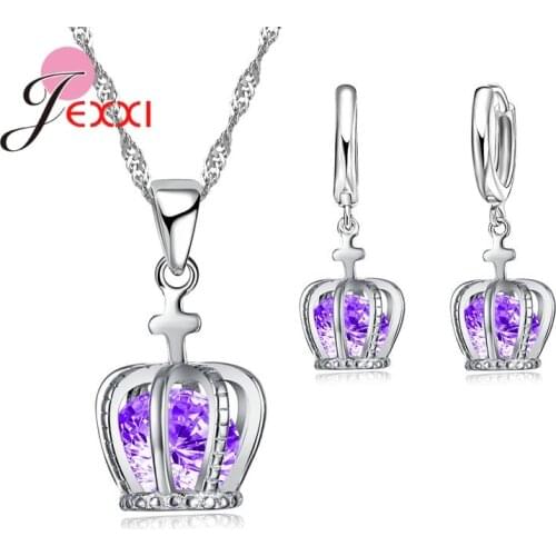 New Arrival 925 Sterling Silver Fashion Jewelry Cross Crown Jewelry Sets Top Sale Crowns Necklace Earrings Big Promotion