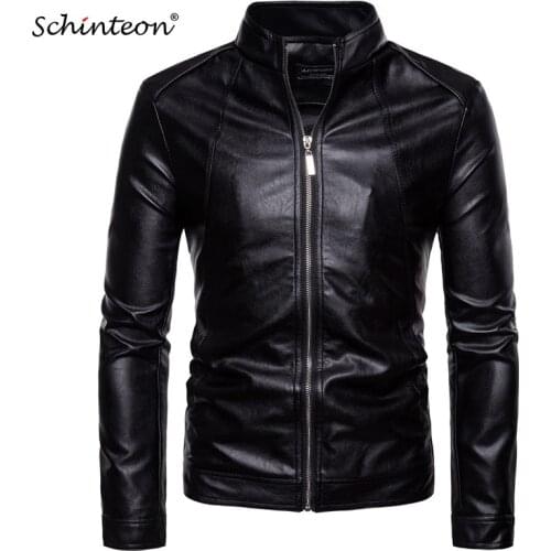 Schinteon New PU Leather Men Jacket Motorcycle Bike Jackets Stand Collar Slim Coat Outwear Plus Size M-5XL