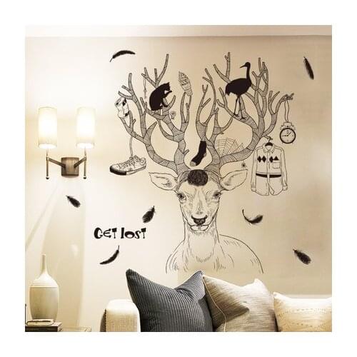 Personality Elk Wall Sticker Fashion Creative Animal Bedroom Living Room Sofa Background Wallpaper Handpainted Nordic Style Art