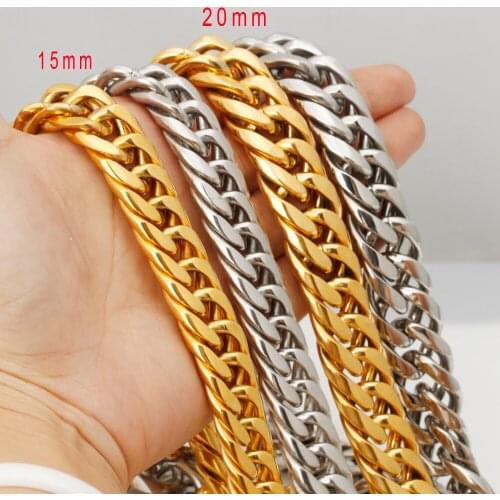 16/20mm Width Heavy Thick Silver Color Gold Round Curb Cuban 316L Stainless Steel Necklace Link Mens Chain Cool Jewelry