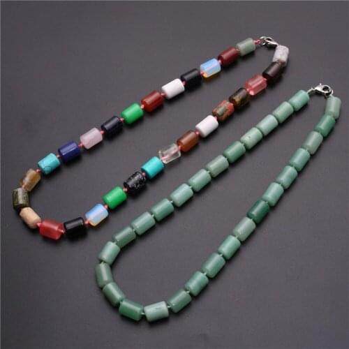 1PC Bohemian Jewelry Natural Stone Amazonite Multicolour Columns Stone Matching Necklaces Women Beaded Necklace Free Shipping