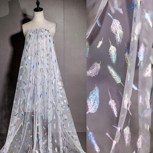 Feather embroidery lace fabric creative design for dress DIY handmade material sewing accessories 150cm wide high quality