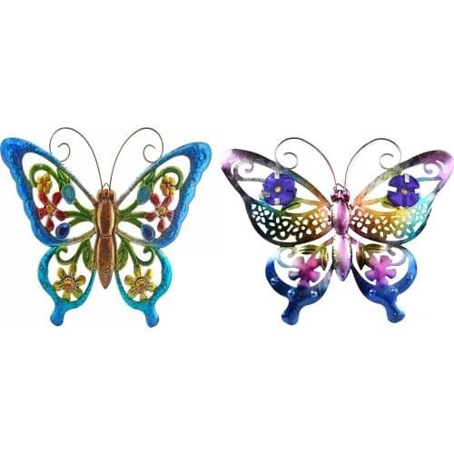2pcs Hanging Sculpture TV Background Wall Decor Garden Metal Butterfly Indoor Outdoor Living Room Home Out 3D Bedroom