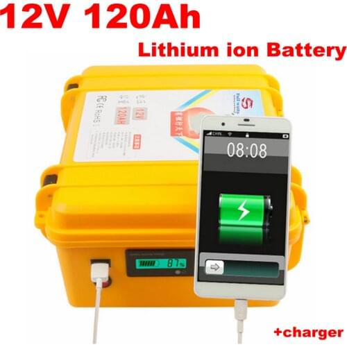 Portable 12v Lithium ion battery 120AH 12V bateria +5A Charger for searchlight 2000W 1500W inverter Booster Fishing hernia lamp