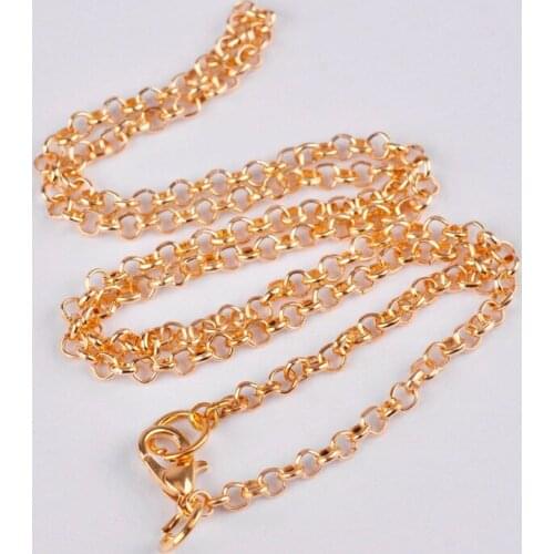 100pcs KC Gold Plated 18inches 45cm Metal Chains with Lobster Clasp Rolo Chain Necklaces Jewelry Chain Findings