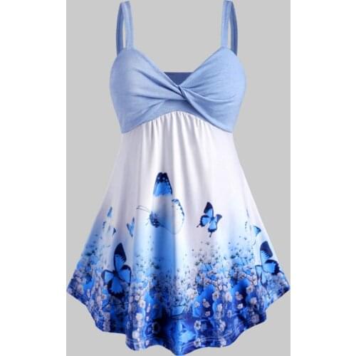 L -5XL plus Size Blouse And Tops 2020 Summer Butterfly Sleeveless Print Tunic Shirts Loose V-neck Pullover Tops Shirt Femininas