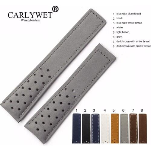 CARLYWET 20 22mm Genuine Leather Watchbands Calf Leather Grey Suede VINTAGE Replacement Wrist Watch Band Strap Belt