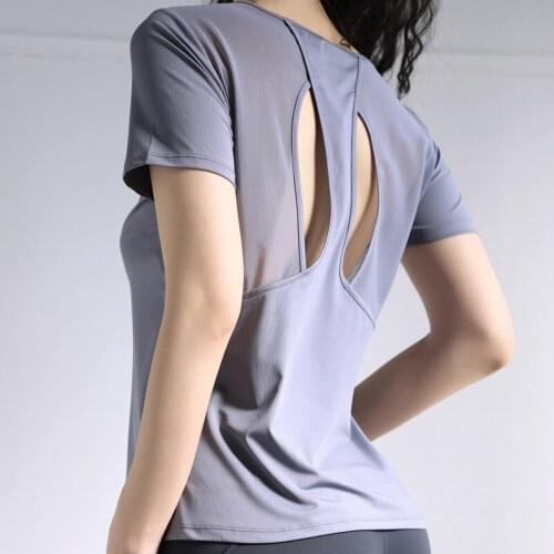 Sport Top Short Sleeve Loose Workout Shirt Quick Dry Breathable Sportswear T-Shirt Women Yoga Shirt Backless Hollow Out