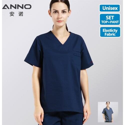 ANNO Cotton Scrubs Set Nursing Uniforms for Unisex Elastic Clothing Height Quality Nurse Uniform Hospital Staff Suit