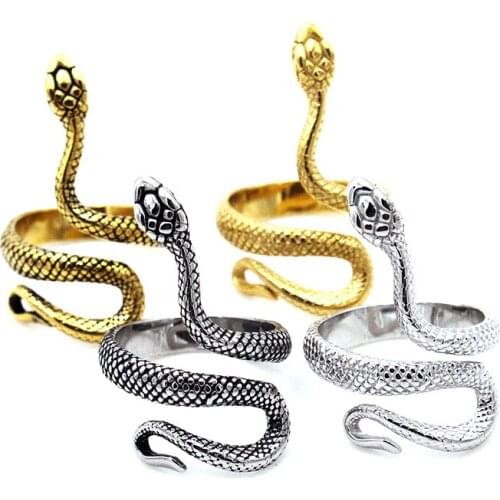 Vintage Gothic Snake Rings For Copules Simple Gold Silver Color Stainless Steel Snake Ring Men Women Punk Hip Hop Jewelry Gift