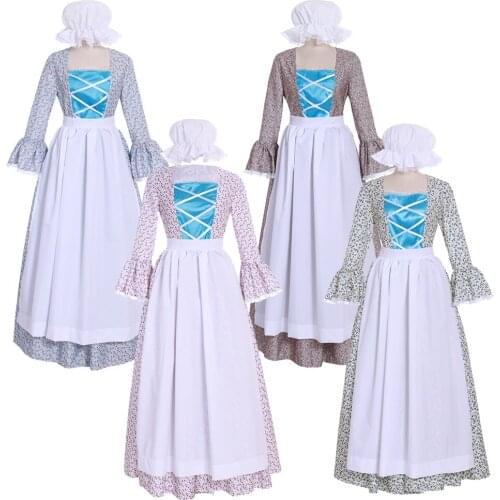 Adult Vintage Countryside Floral Pilgrim Pioneer Bonnet Set Colonial Cosplay Dress Pioneer Colonial Dress Costume custom made