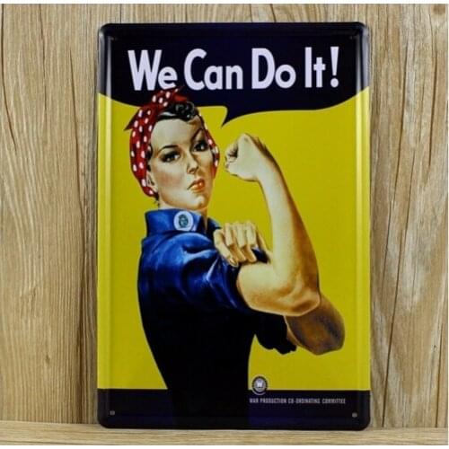 Vintage Tin Sign Retro Metal Bar Pub Poster,World War Ii Lady Girl We Can Do It ! 20x30CM