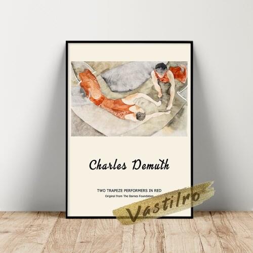 Charles Demuth Exhibition Poster, Two Trapeze Performers In Red Watercolour Painting, Demuth Wall Art, Vintage Figure Art Prints