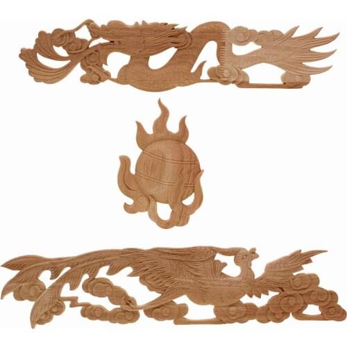 VZLX Shape Home Woodcarving Decal Unpainted Wooden Carved Furniture Bed Applique Wall Cabinet Decor Crafts Wood Chinas Wind