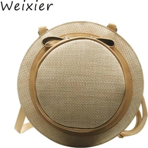WEIXIER 2019 Summer Beach Crossbody Bag Round Hat Shape Straw Shoulder Bags for Women Small Girls Travel bag Bohemian LW-73