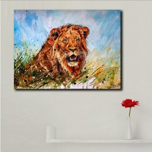 Wlong Fashion Large size Printing Colorful Lion Art Predator Wall Picture Home Decor Living Room Modern Canvas Print Paintings