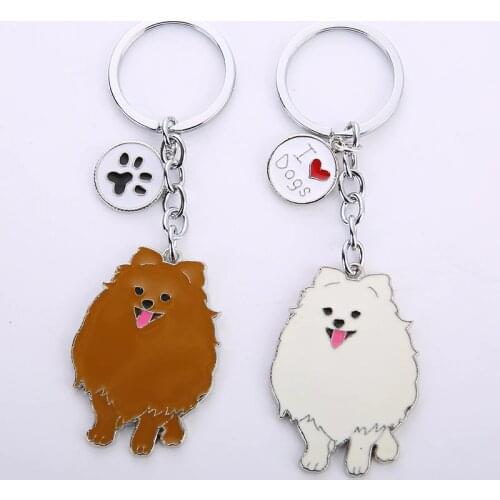 Jewelry Lovely Pomeranian dog charm key chains for women men metal Pet Dogs Keychains bag car key ring holder gifts