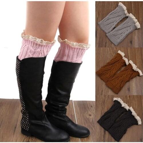 Women Girl`s Solid Twist Crochet Knit Leg Warmers Lace Trim Cuffs Toppers Boot Socks 23pairs/lot #3888