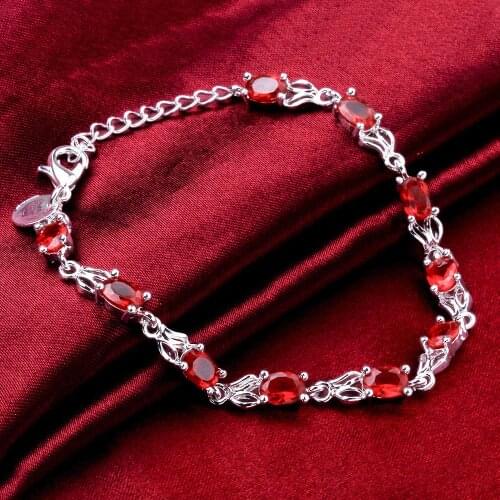 Factory direct fashion 925 sterling silver Bracelet for woman Vintage red crystal chain Luxury jewelry Wedding party lady gifts