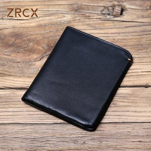 ZRCX Retro Handmade Genuine Leather Men Wallets with Coin Pocket Zipper Wallet Male Personalised Man