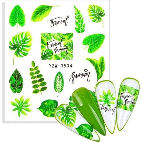 1pcs Small Fresh Styles Green Leaves 3D Nail Water Sticker Coconut Tree Leaf Pattern Transfer Stickers DIY Nail Decoration Decal
