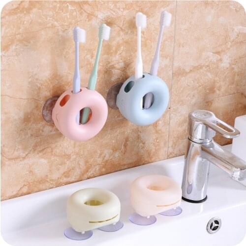 1pc Creative Donuts Shape Toothbrush Holder Plastic Bathroom Shelf Bathroom Wall Suction Cup Holder Bathroom Wall Mounted Shelf