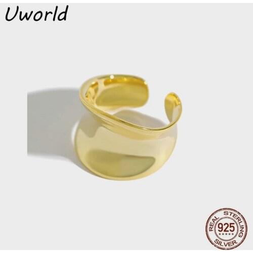18K Gold Filled 925 Sterling Silver Ring Exaggerated irregular arc concave wide face Smooth female ring