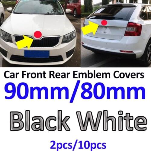 2pcs/10PCS 90mm 80mm Black White Car Head Front Grille Emblem Trunk Boot Rear Sticker Cover for Octavida Bora Jetta Fabia