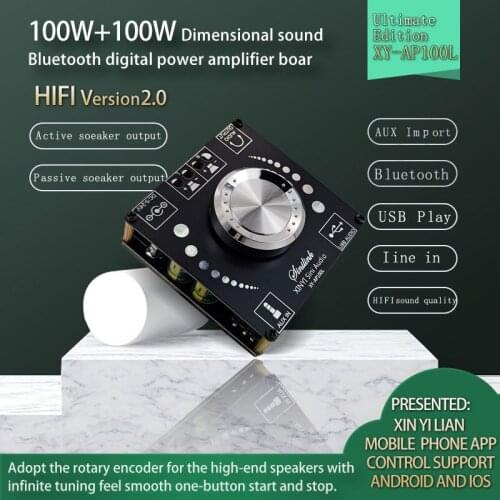 AP100L 100WX2 Bluetooth 5.0 Stereo Amplifier Board AUX USB Sound Card Digital Power Amp Amplificador DC 12V 24V