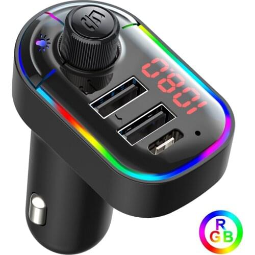 2021 Ambient Light Car MP3 Player Bluetooth 5.0 FM Transmitter Wireless Handsfree Car Kit with Dual 3.1A USB Type C Charger