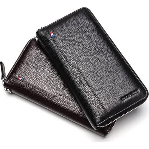 Bison Denim Large Capacity Clutch bag 100% Cow Leather Clutch Wallets for Men Card Holder Wallet Coin Purse Long Phone Wallet