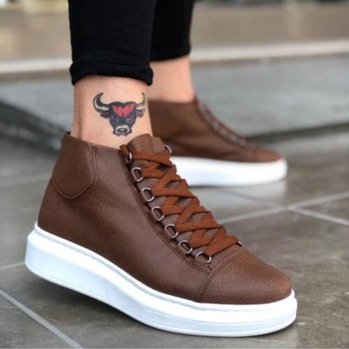 BA0032 BOA Laced Snekaers Tan Thick White Base Half Ankle Boots Nice Product Fashionable Design Turkish Made Reasonable Price fast Shipping