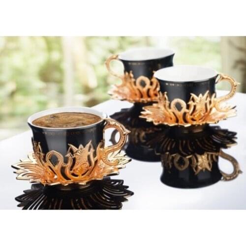 Ahsen Tulip Design Gold- Silver-Black Color Cups For Six
