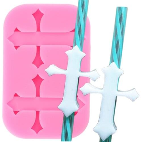 Disney Cross Shape Straw Topper Silicone Mold DIY Craft Keychain Epoxy Resin Molds Candy Chocolate Fondant Cake Decorating Tools