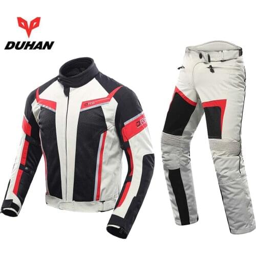 DUHAN Summer Motorcycle Riding Jacket + Motorcycle Pants Suit Mesh Breathable Men Motorbike Racing Jacket Moto pants