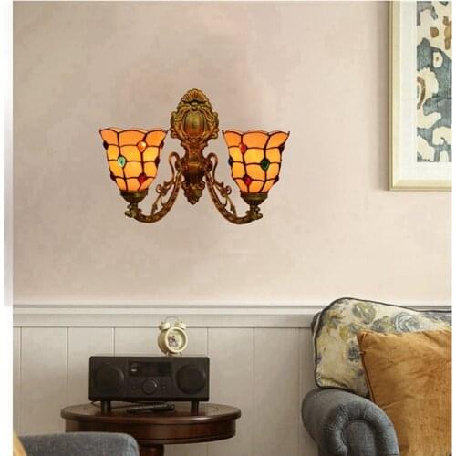 European-Style Retro Creative Corridor Double-Headed Wall Lamp American-Style Creative Colored Glass Living Room Dining Room