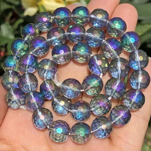 Faceted Blue Multicolour Crystal Glass Beads Round Loose Spacer Quartzs Beads For Jewelry Making Diy Bracelet 6/8/10/12MM 15
