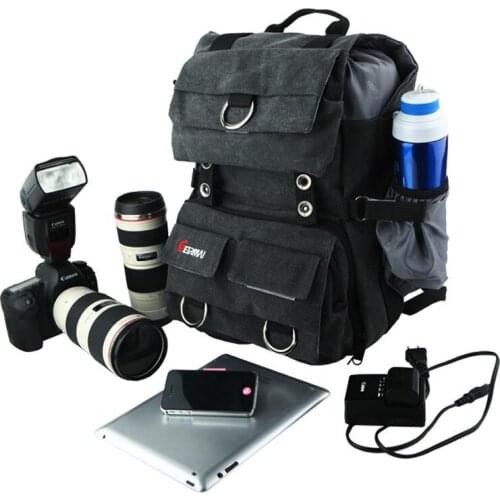 EIRMAI Canvas Camera Bag Padded Backpacks Case Black For Canon Nikon Sony Olympus