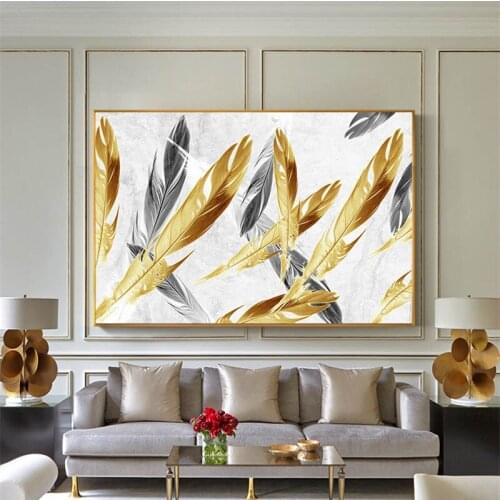 Colorful Abstract Landscapes Yellow Black Feather Mountain Lake Tree Canvas Painting Wall Picture Poster Living Room Decoration