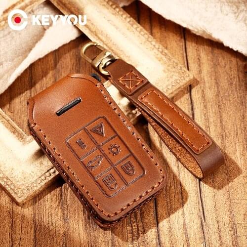 KEYYOU For Volvo S80L S60L V40 S60 V60 XC60 S80 2013 2014 2017 Fob 6 Button Remote Control Key Case Leather Car Key Shell Covers